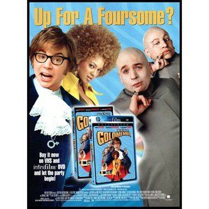 2003 Austin Powers Goldmember VHS DVD Movie Promo Vintage Print Ad Beyonce Art